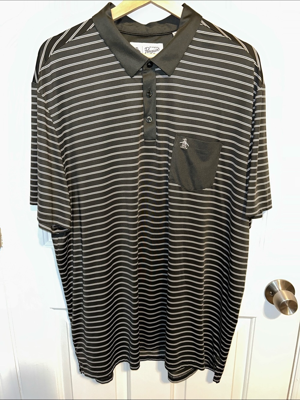 Original Penguin Men’s Gray White Stripe Short Sleeve Polo Golf Shirt XXL